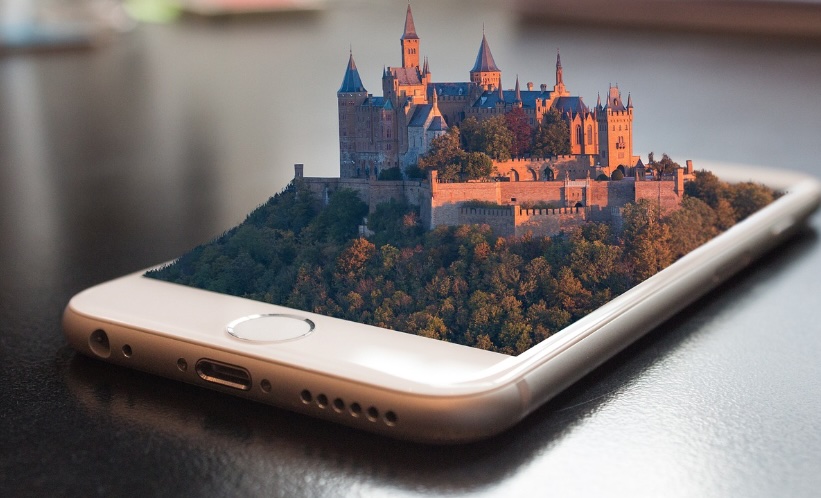 virtual reality castle growing from phone